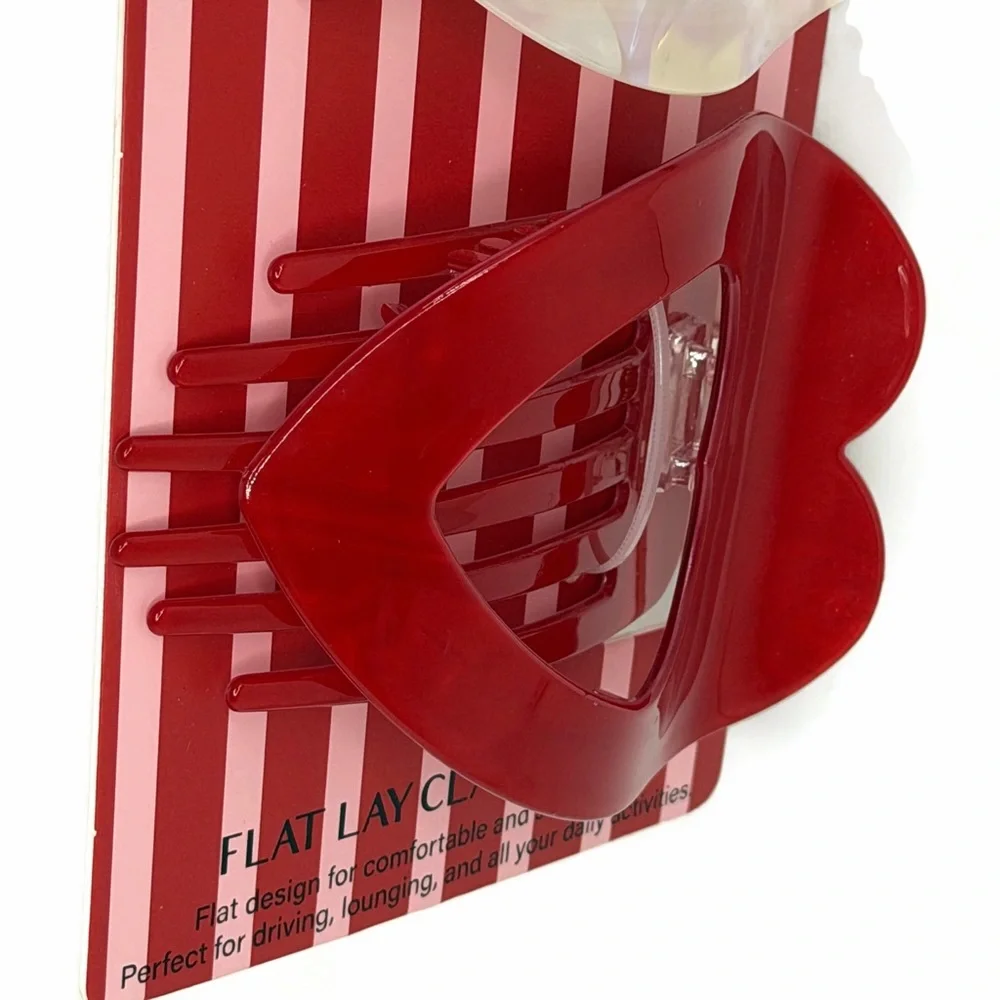 Piper K Heart Flat Lay Hair Claw Clips Red White